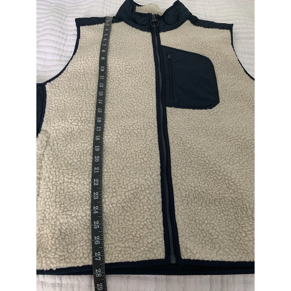 Lands' End Vest Men's Sz XL Fleece With Quilted Panels Ivory And Navy Gorpcore